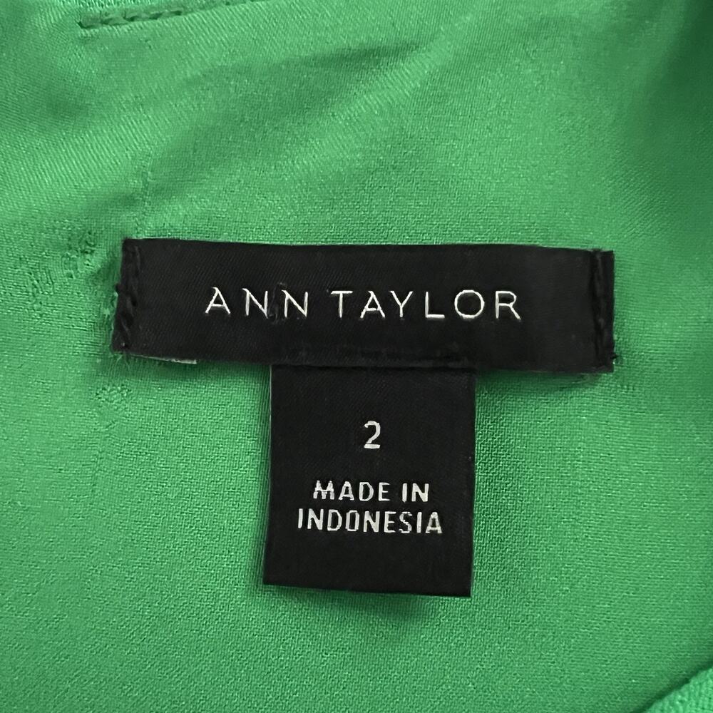 Ann Taylor Women Kelly Green Split Neck Sleeveless Lined Sheath Career Dress 2 - Picture 4 of 7